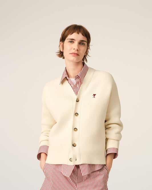 White cotton and wool cardigan with Ami de Coeur arrow