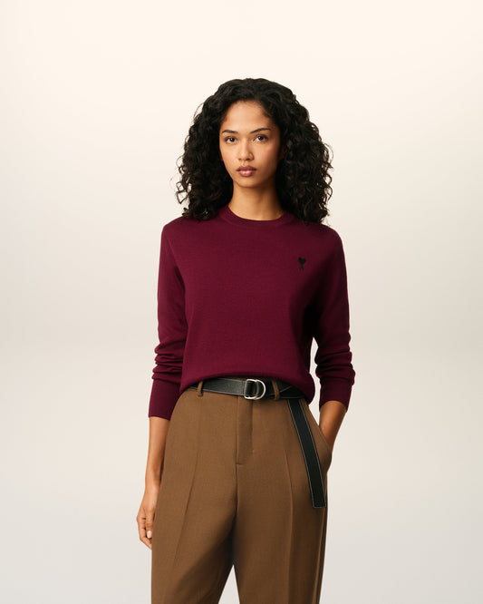 Burgundy Wool Ami De Coeur Crewneck Sweater