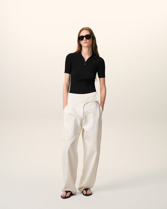 Black Knit Short Sleeves Polo