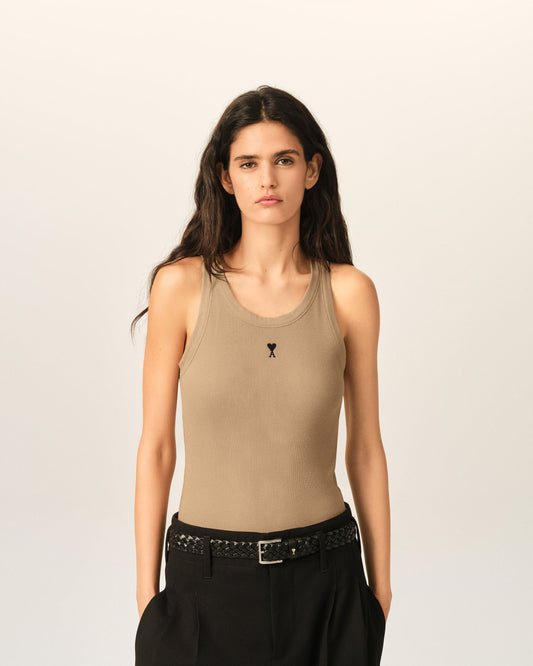 Beige cotton tanktop with Ami de Coeur