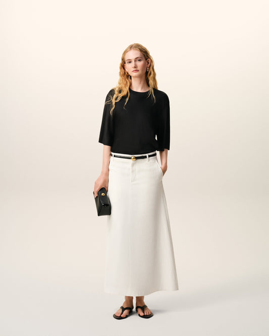 Black Satin Short Sleeves Rib Detail T-shirt