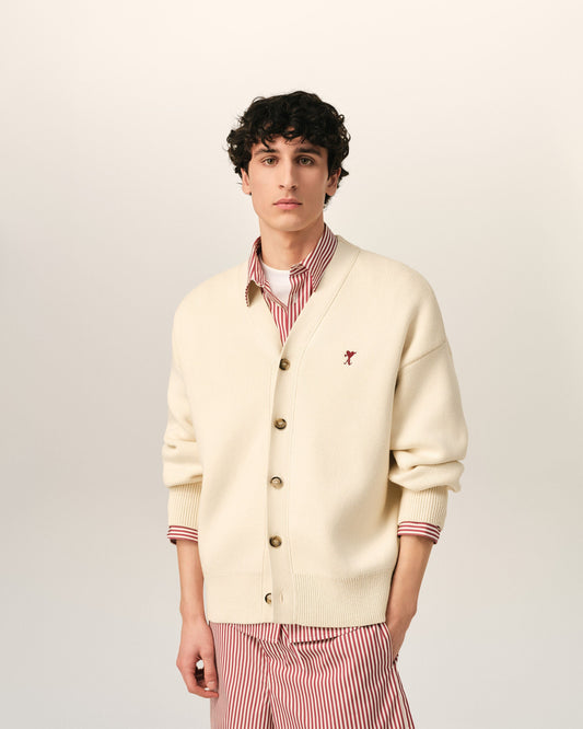 White cotton and wool cardigan with Ami de Coeur arrow
