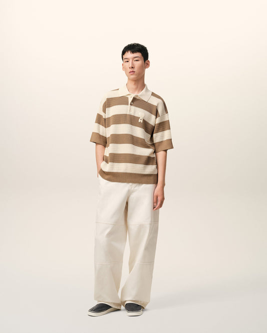 White And Brown Cotton Ami De Coeur Polo