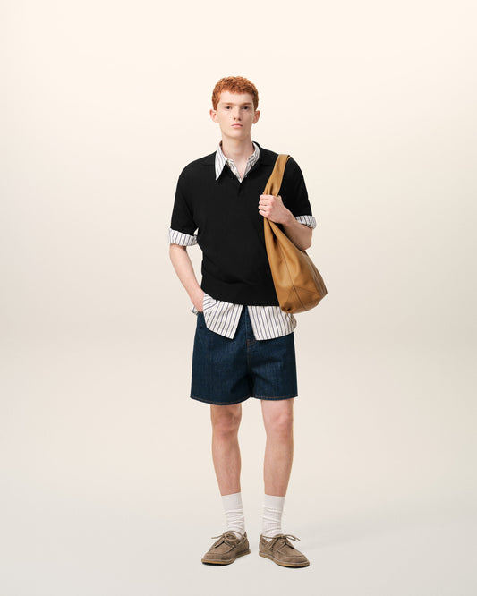 Black Knit Short Sleeves Polo