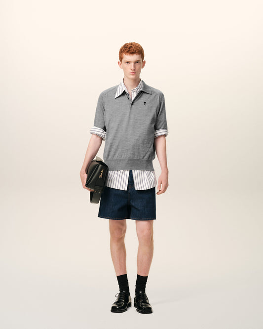 Grey Wool Short Sleeves Ami De Coeur Polo