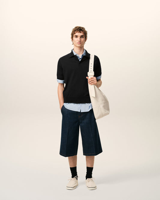 Black Wool Short Sleeves Ami De Coeur Polo