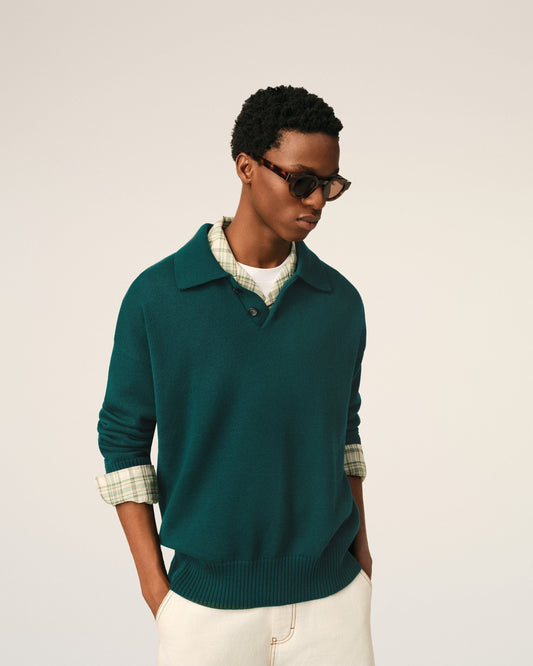 Green Wool And Cotton Boxy Polo