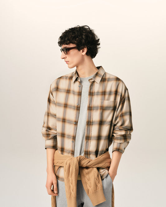 Boxy Beige Checkered Shirt Ami De Coeur In Canvas