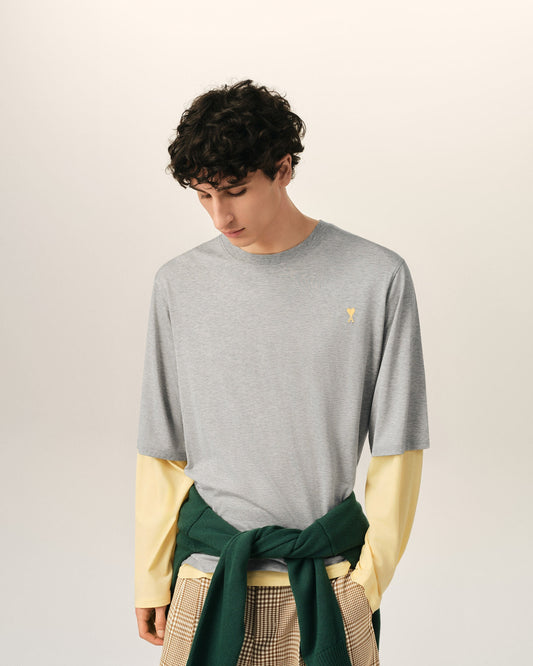 Grey Cotton Double-Sleeve Effect Ami De Coeur T-Shirt