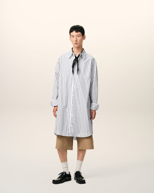 White Striped Cotton Ami De Coeur Wide Shirt Dress