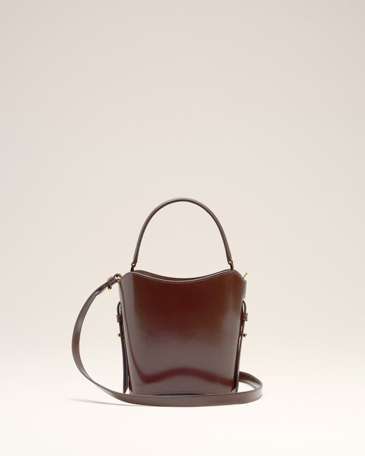Burgundy Glazed Leather Mini Paris Paris Bucket Bag