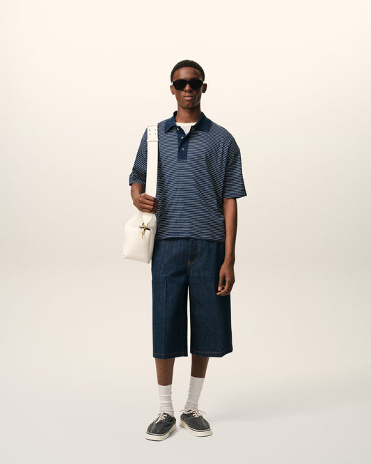 Blue Cotton Striped Ami De Coeur Polo