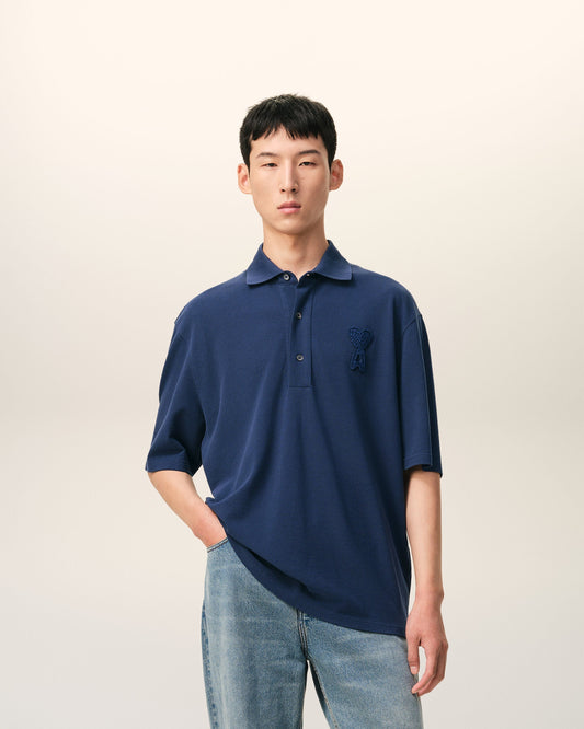 Blue Cotton Ami De Coeur Knitted Patch Polo