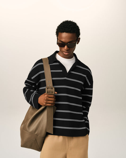 Black striped cotton polo with Ami patch
