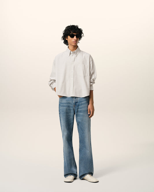 Green Cotton Cropped Oversized Shirt