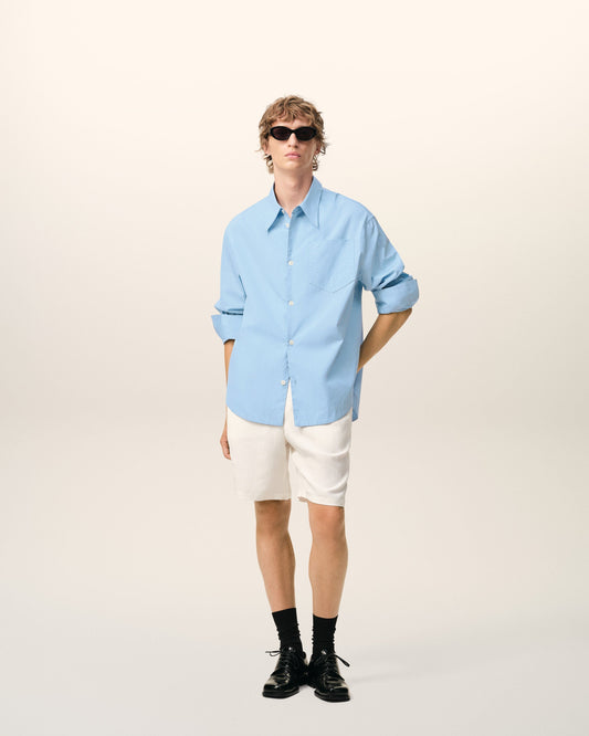 Blue Cotton Sharp Collar Ami De Coeur Wide Shirt