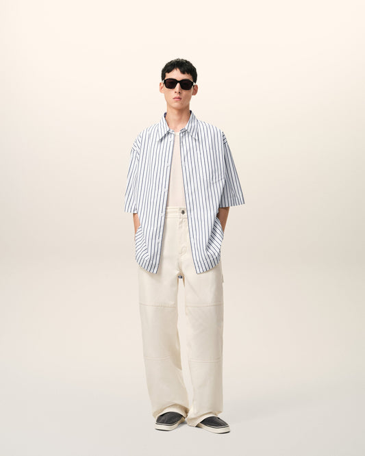 White Striped Cotton Short Sleeve Ami De Coeur Wide Shirt