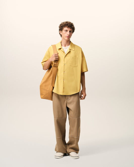 Yellow Cotton Short Sleeve Camp Collar Boxy Shirt