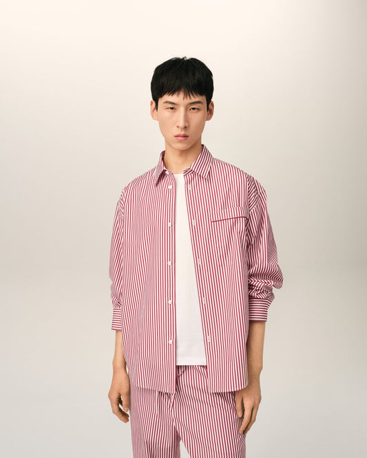 Red boxy striped cotton shirt
