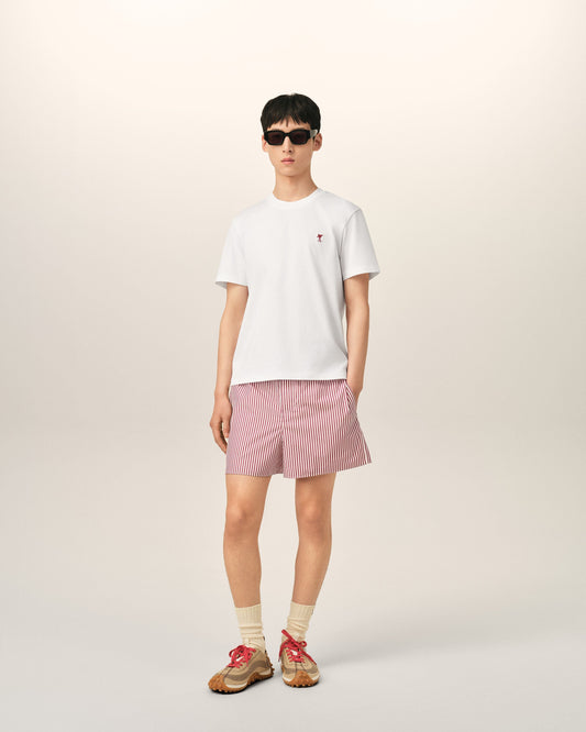 Red striped cotton shorts with Ami de Coeur arrow