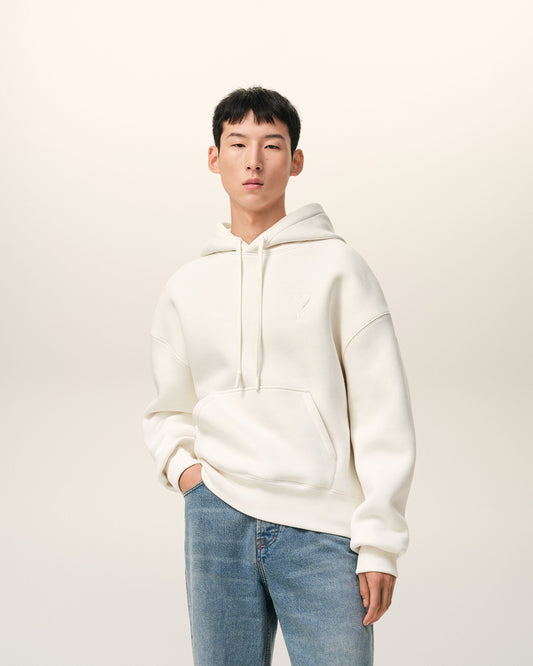 White Cotton Embossed Ami De Coeur Hoodie
