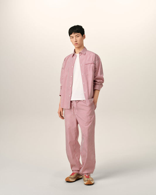 White elasticated-waist striped cotton trousers