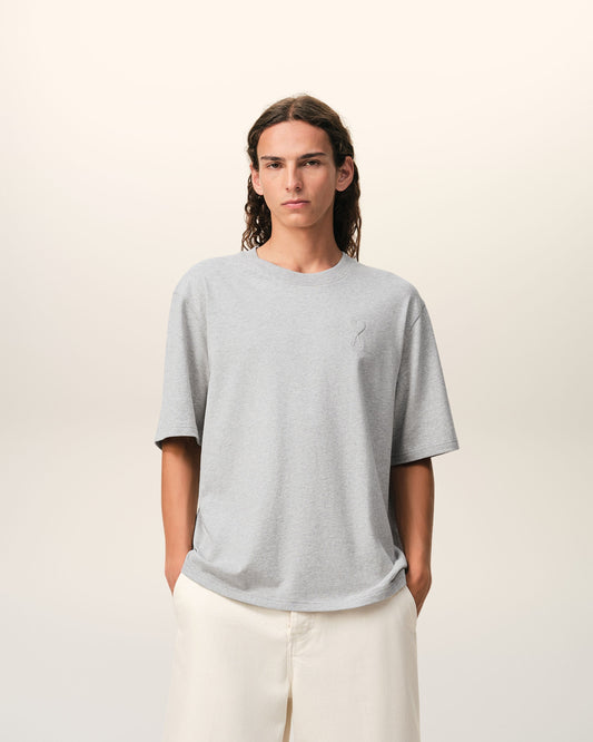 Grey Cotton Ami De Coeur Embossed T-shirt