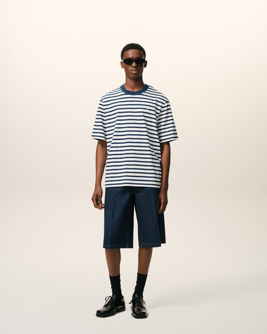 Blue Cotton Boxy Fit Mariniere Ami De Coeur T-shirt