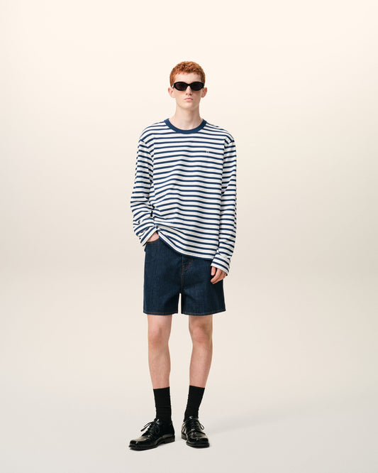 Blue Cotton Long Sleeves Mariniere Ami De Coeur T-shirt