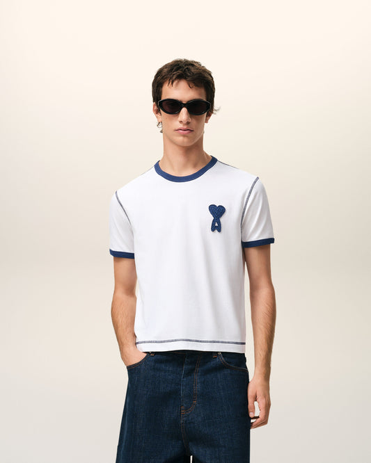 White Cotton Ami De Coeur Knitted Patch T-shirt