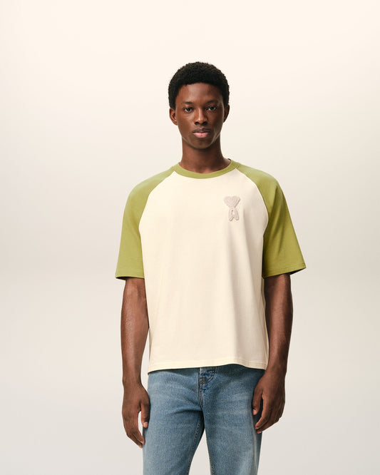 White And Green Cotton Ami De Coeur Knitted Patch T-shirt