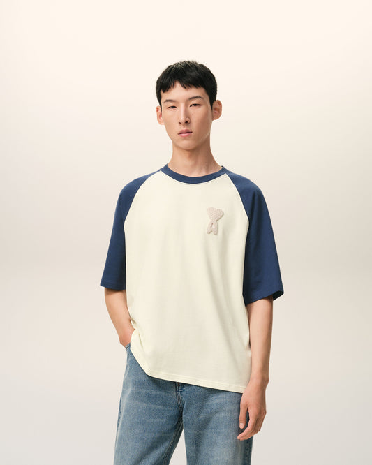 White And Blue Cotton Ami De Coeur Knitted Patch T-shirt