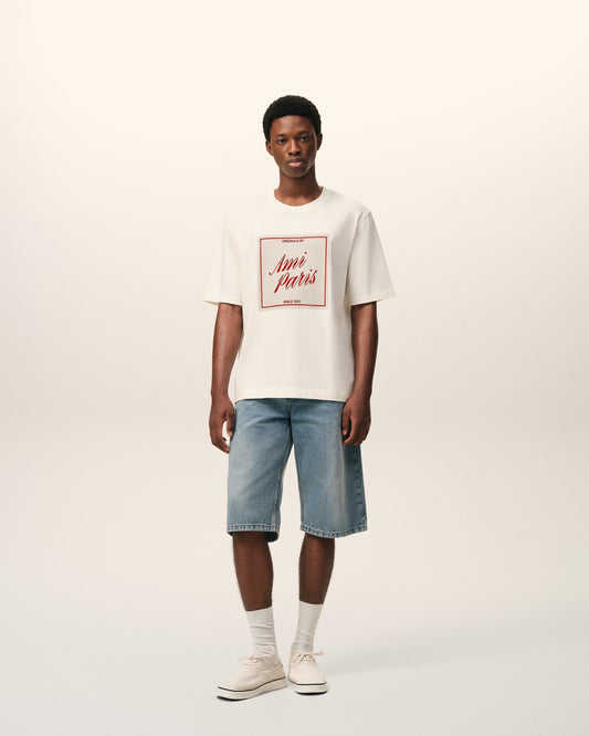 White Cotton Ami Paris Heritage Print T-shirt